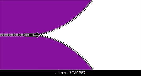 Zipper fastener drawing with textured zip line and puller lock. CAD fashion illustration for pant jacket or backpack. Flat icon design of sliding Stock Vector