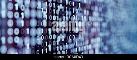Blurry binary numbers in rows, visualizing coded information, encryption, software development, cloud solutions, data privacy, artificial intelligence Stock Photo