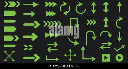Set of different neon green arrows Stock Vector