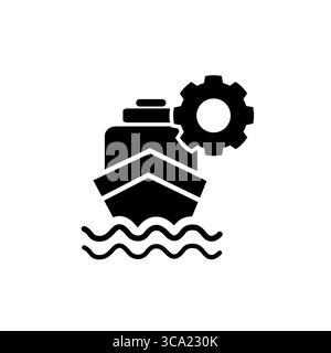Marine engineering concept icon. Paddle wheel ship. Offshore oil rig. Ship operation. Water vessel maintenance idea. Stock Vector