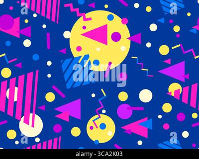 Geometric seamless pattern with memphis elements in 80s style. Colorful pattern with different geometric shapes. Design for packaging, covers, wrappin Stock Vector