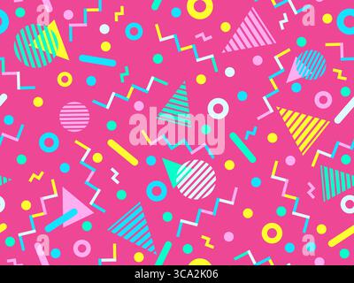 Geometric seamless pattern with memphis elements in 80s style. Colorful pattern with different geometric shapes. Design for packaging, covers, wrappin Stock Vector