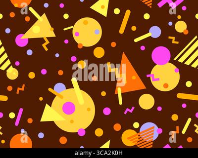 Geometric seamless pattern with memphis elements in 80s style. Colorful pattern with different geometric shapes. Design for packaging, covers, wrappin Stock Vector