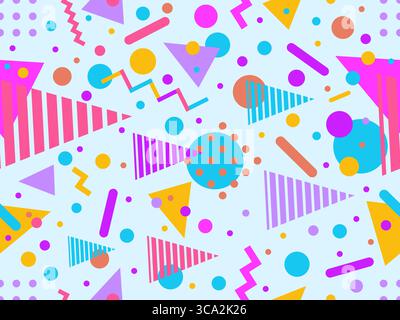 Geometric seamless pattern with memphis elements in 80s style. Colorful pattern with different geometric shapes. Design for packaging, covers, wrappin Stock Vector
