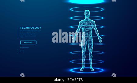 Abstract human body scan. AI doctor concept. Hologram 3D model of man Stock Vector
