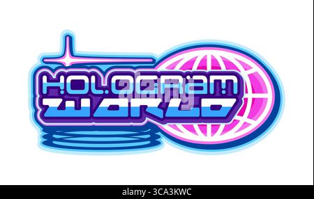 Hologram world globe Y2K retro icon or symbol. Geography globe wireframe vintage vector icon, worldwide Internet and network planet Earth symbol. International business sign with futuristic typography Stock Vector