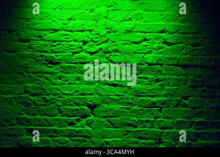 Grunge neon green brick wall texture background. Magenta colored brick wall texture architecture pattern Stock Photo
