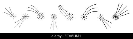 Comet and shooting star icons in retro Y2K style. Sparkling trails, glowing lines and magic motion. Minimal geometric figures perfect for night sky de Stock Vector