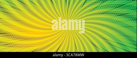 Retro Comic Book Spiral Background – Pop Art Halftone Burst with Green Rays, Abstract Sunray Swirl Pattern Stock Vector