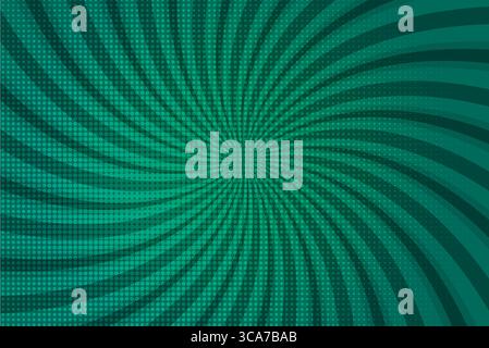 Retro Comic Book Spiral Background – Pop Art Halftone Burst with Green Rays, Abstract Sunray Swirl Pattern Stock Vector