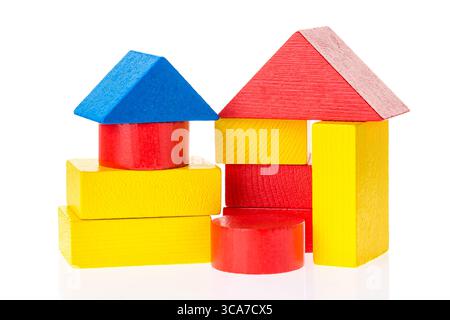 Wooden building blocks for kids isolated on white background Stock Photo