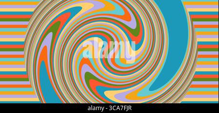 Crazy geometric doodle artwork with a lollipop swirl effect. This vector mixes fun, magic, and motion in cute organic shapes, using teal, orange Stock Vector