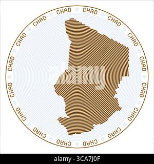 Chad round logo design. Country shape build of rings. Chad text around the country. Vector Illustration. Stock Vector