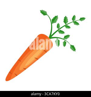 Cartoon Carrot with Leaves Vector Illustration. The carrot is drawn in a flat cartoon style with smooth orange gradients and detailed textures Stock Vector