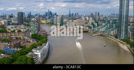Aerial view of the modern Vauxhall skyline with illuminated skyscrapers ...