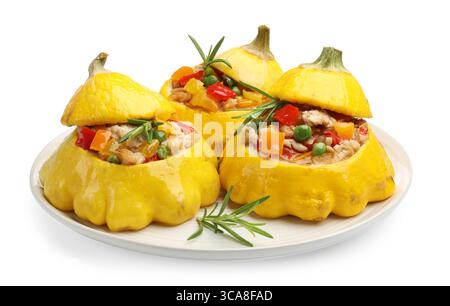 Tasty stuffed pattypan squashes isolated on white Stock Photo
