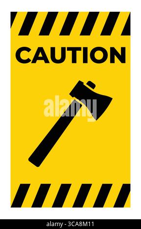 This image features a bold yellow warning sign displaying an axe icon, alerting viewers to safety hazards. Ideal for conveying caution in workspaces. Stock Vector