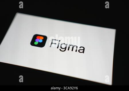 Roosendaal, The Netherlands - August 06, 2025: A mobile phone displaying the company logo of Figma. Stock Photo