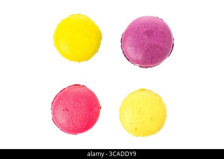 Sweet tasty macaroons isolated on a white background. Top view. Stock Photo