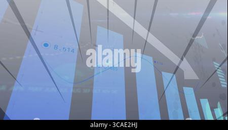 Displaying holographic dashboard projecting blue bar chart with line graph markers in control room Stock Photo