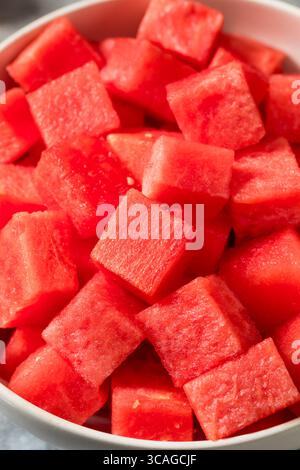 Raw Organic Red Cut Watermelon in a Bowl for a Snack Stock Photo
