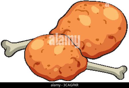 Vector illustration of two fried chicken drumsticks in a cartoon style with bold outlines and vibrant colors Stock Vector