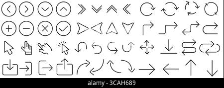 Comprehensive Collection of Arrow and Cursor Icons for Web Design Stock Vector