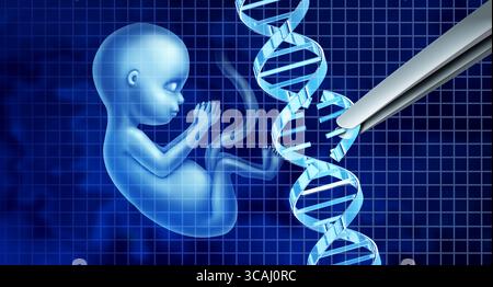 Gene Edited Babies and reproductive science in vitro genetic CRISPR genome engineering medical biotechnology health care concept with a modified doubl Stock Photo