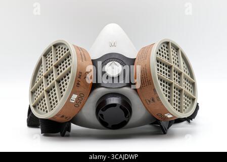 Comasec S.A.S. half-face industrial respirator mask with A2 filters mask. Stock Photo