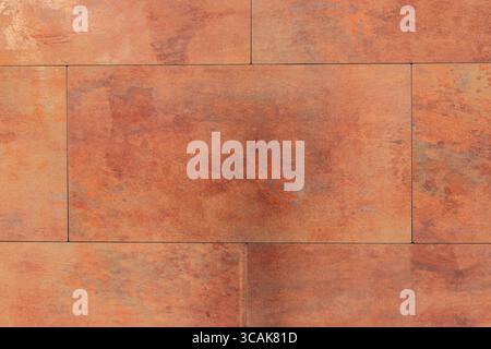 Distressed aged weathered copper tiles background backdrop. Interior design building product concept. Stock Photo
