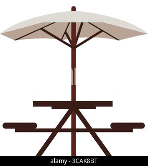A table with chairs under an umbrella. Recreation area. Stock Vector