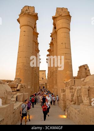 The columns of the Grand Colonnade in Luxor Temple Stock Photo
