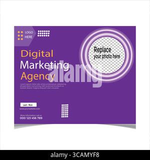 Modern digital marketing agency advertisement with neon circle and placeholder Stock Vector
