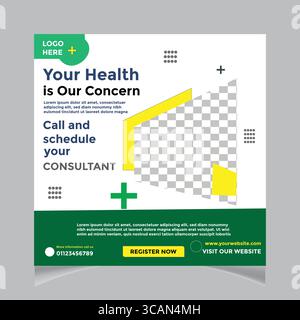 Medical social media post template for healthcare services Stock Vector