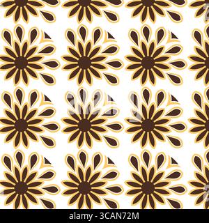 Seamless pattern of stylized brown flowers on a cream background Stock Vector