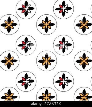Seamless pattern of vintage floral compass rose emblems on white background Stock Vector