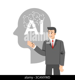 Businessman presenting artificial intelligence concept with brain and circuit background. Perfect for technology, innovation, and digital marketing vi Stock Vector