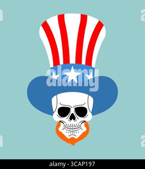 skull wearing Uncle Sam hat in American colors. Symbolic vector illustration representing patriotism, politics, or dark Americana themes. Stock Vector