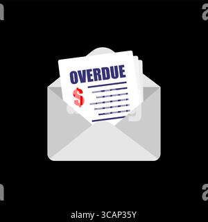Envelope with overdue payment notice. Vector graphic representing debt, late bills, money issues, or financial pressure. Clean modern design. Stock Vector
