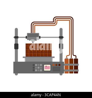 3D printer producing chocolate. Innovation in food production, dessert printing, and culinary technology. Futuristic sweet treat concept. Stock Vector