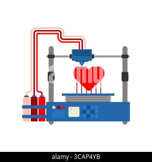 Bioprinter creating a symbolic red heart. Concept of future organ printing, biotechnology, and artificial life. Represents innovation in medical scien Stock Vector