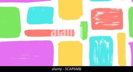 Seamless pattern of torn sticker shapes for kids, featuring a freeform collage of grunge marker, wax and charcoal painting. Vector wallpaper child Stock Vector