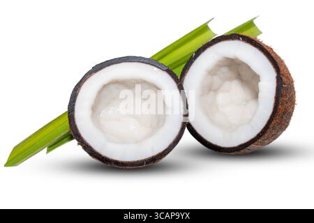 Coconut fruit with cut in half isolated on white background Stock Photo