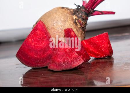 Fresh organic beet, beetroot. Red beets or beetroots on wooden background Stock Photo