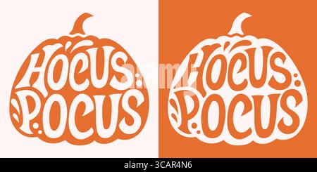 Hocus pocus written in pumpkin. Happy Halloween vector lettering. Holiday lettering for banner. Happy Halloween poster, greeting card, party Stock Vector