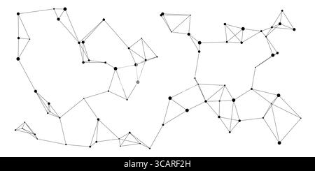Minimal geometric network of connected black dots and lines on a white isolated background, perfect for technology, science, or artificial intelligence concepts vector illustration Stock Vector