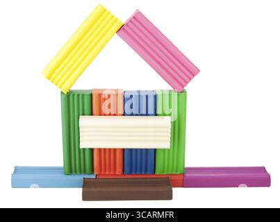 Home from color plasticine slices isolated on white Stock Photo