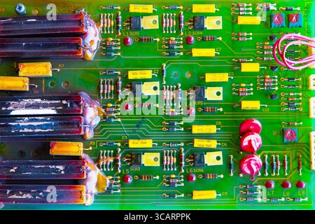 Electronic circuit board - microcircuit of the welding machine. Welding machine control unit. Stock Photo