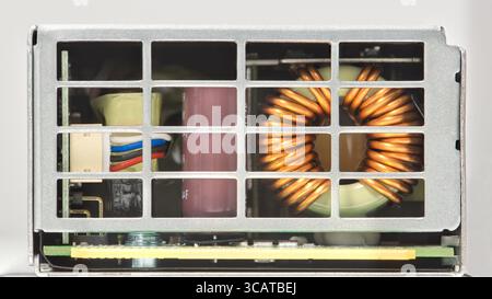 Switching Power Supply computer server components coil battery wiring. Stock Photo