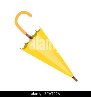 Closed yellow umbrella. Rain protection. Illustration flat style. Symbol of protection and safety. Stock Vector